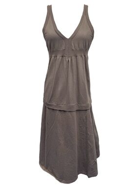 MK2K Vintage Y2K Taupe 100% Cotton Layered Look Empire Waist Maxi Dress